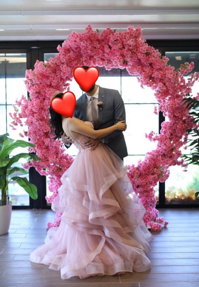 Pembe Uzun Kat Katlı Nişan Elbisesi - Görsel 4