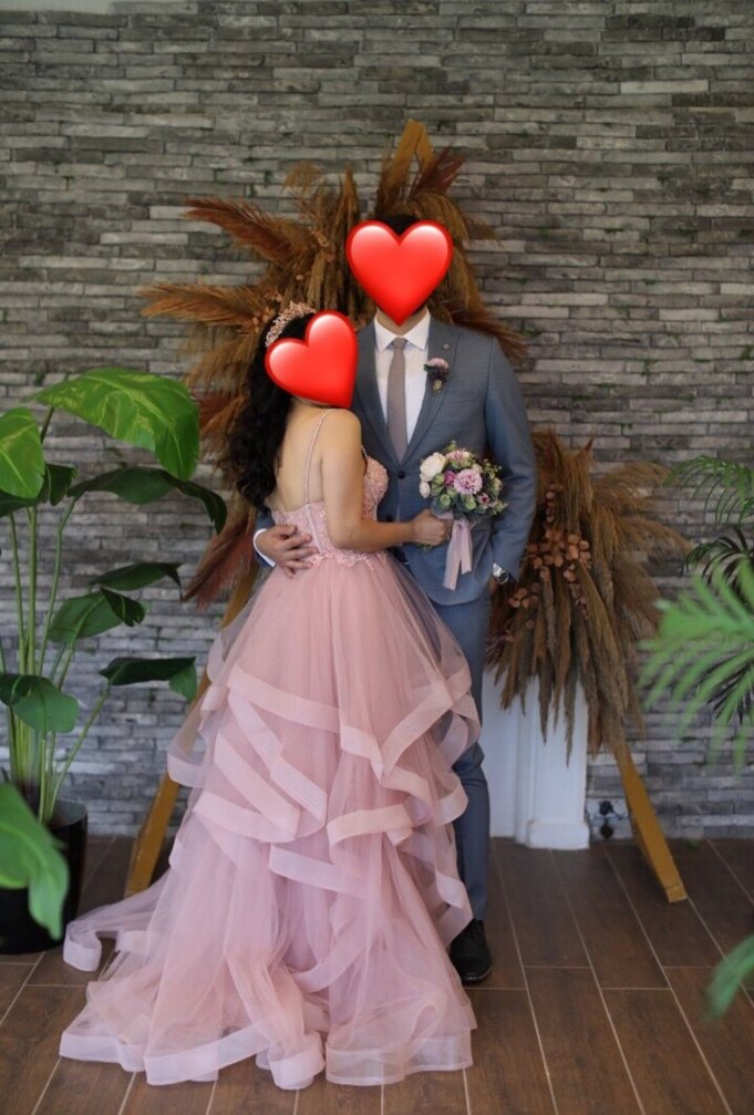 Pembe Uzun Kat Katlı Nişan Elbisesi - Görsel 3