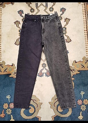 Çift Renk Siyah Füme Mom Jean