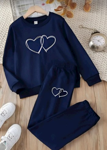 Kızlar için Lacivert Örme Sweatshirt ve Eşofman Takımı