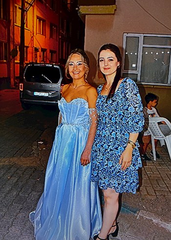 Mavi Straplez Maxi Abiye Elbise