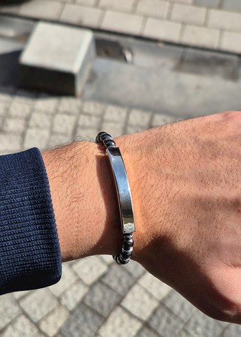 Özelleştirilebilir Plakalı Siyah Hematit Çelik Bileklik - Görsel 2