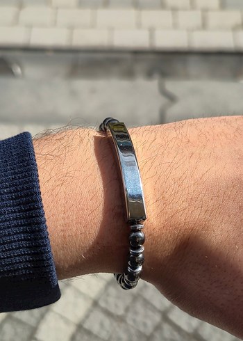 Özelleştirilebilir Plakalı Siyah Hematit Çelik Bileklik - Görsel 4