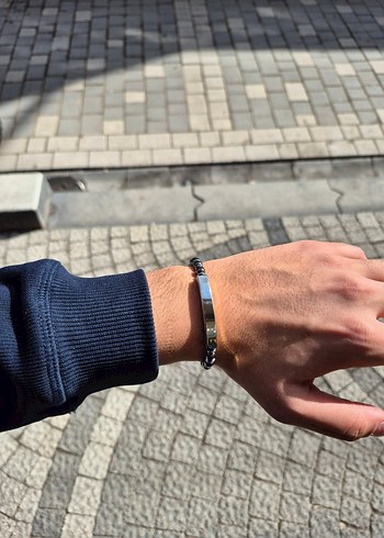 Özelleştirilebilir Plakalı Siyah Hematit Çelik Bileklik - Görsel 3