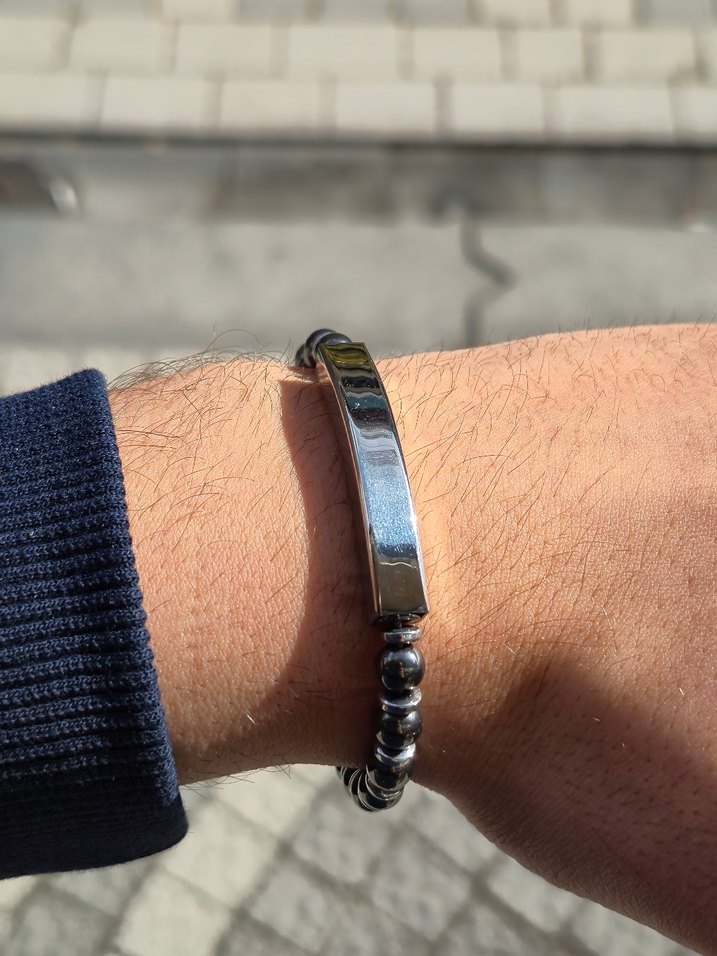 Özelleştirilebilir Plakalı Siyah Hematit Çelik Bileklik - Görsel 4