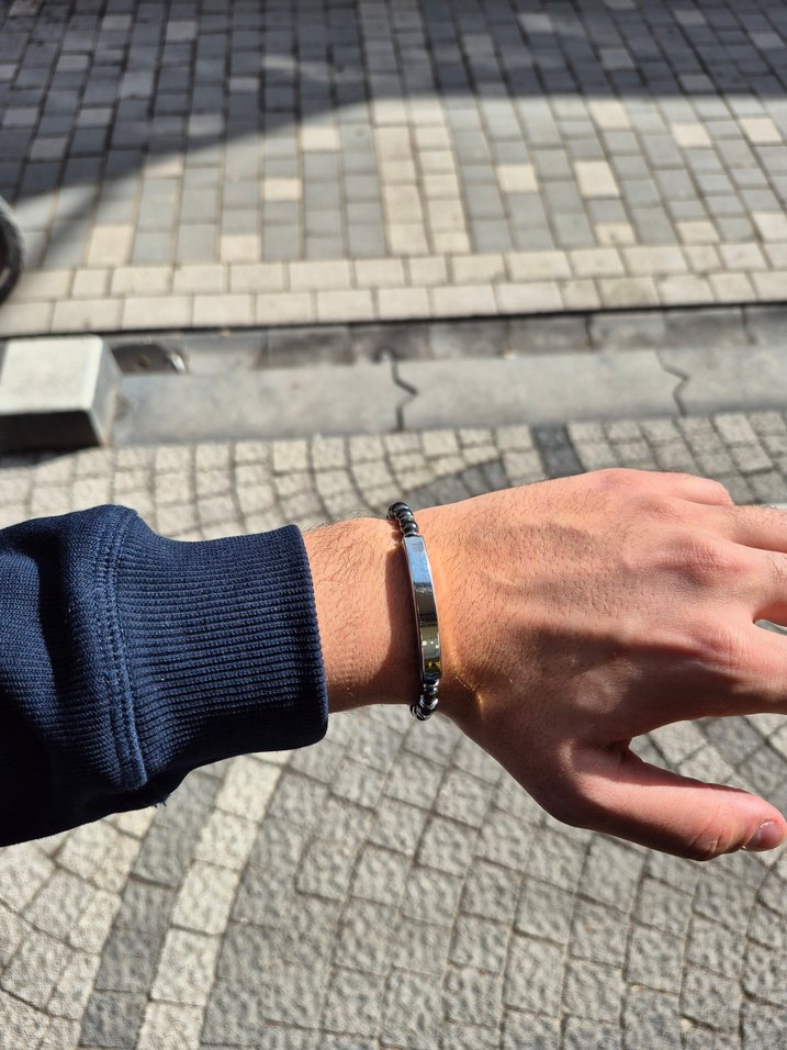 Özelleştirilebilir Plakalı Siyah Hematit Çelik Bileklik - Görsel 3
