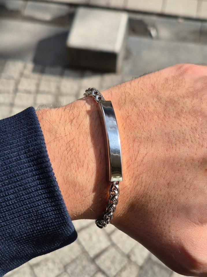 Özelleştirilebilir Plakalı Çelik Zincir Bileklik - Görsel 2