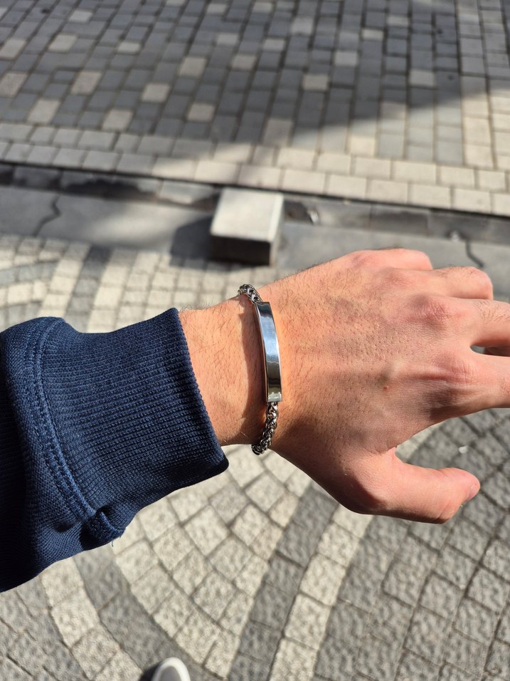 Özelleştirilebilir Plakalı Çelik Zincir Bileklik - Görsel 3