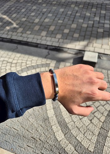 Özelleştirilebilir Plakalı Mat Akik Çelik Bileklik - Görsel 3