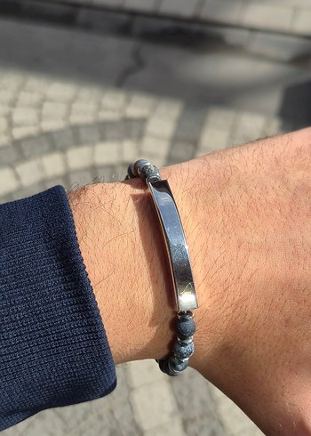 Özelleştirilebilir Plakalı Mat Akik Çelik Bileklik - Görsel 2