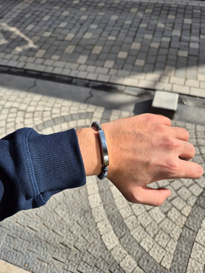 Özelleştirilebilir Plakalı Mat Akik Çelik Bileklik - Görsel 3