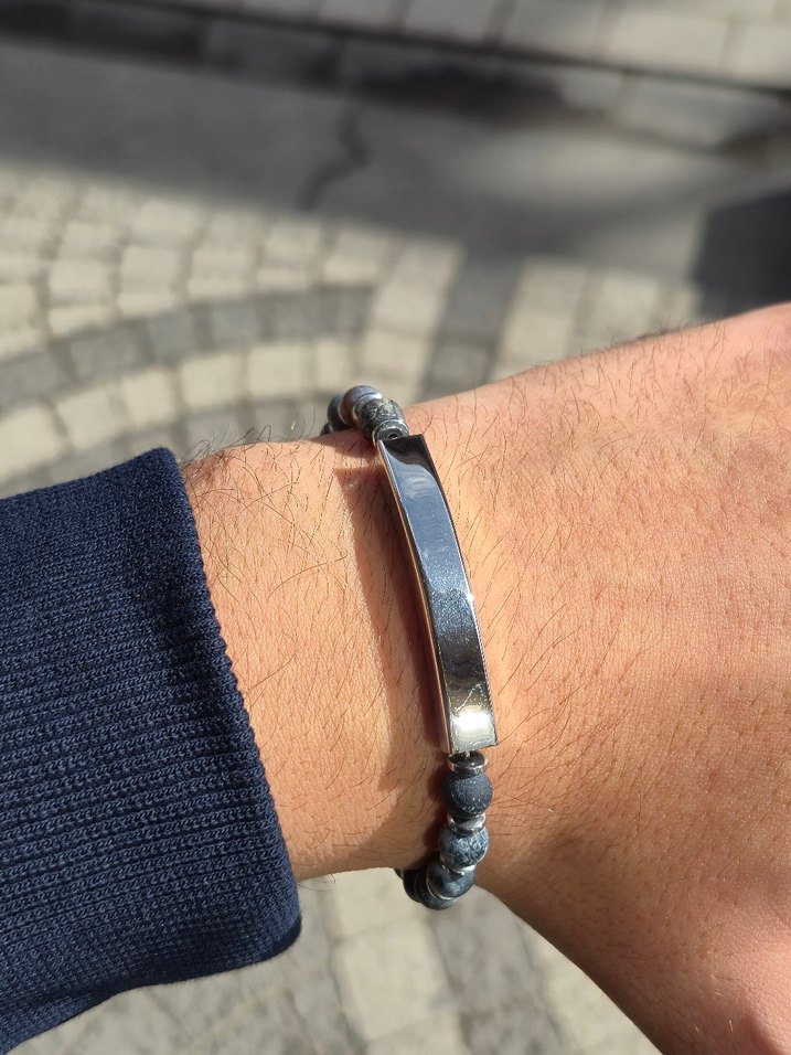 Özelleştirilebilir Plakalı Mat Akik Çelik Bileklik - Görsel 2