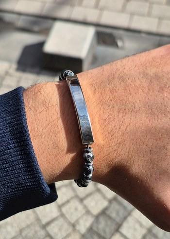 Özelleştirilebilir Plakalı Karlı Obsidiyen Çelik Bileklik - Görsel 2