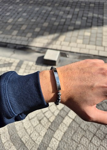 Özelleştirilebilir Plakalı Karlı Obsidiyen Çelik Bileklik - Görsel 3