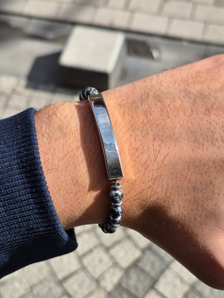 Özelleştirilebilir Plakalı Karlı Obsidiyen Çelik Bileklik - Görsel 2