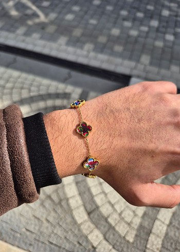 Rengarenk Van Cleef Yonca Unisex Çelik Bileklik - Görsel 2