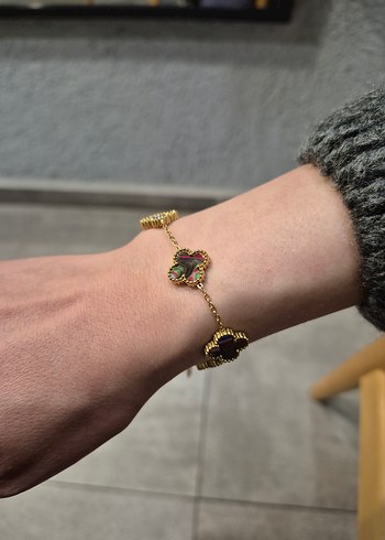 Rengarenk Van Cleef Yonca Unisex Çelik Bileklik - Görsel 4