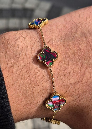 Rengarenk Van Cleef Yonca Unisex Çelik Bileklik - Görsel 3