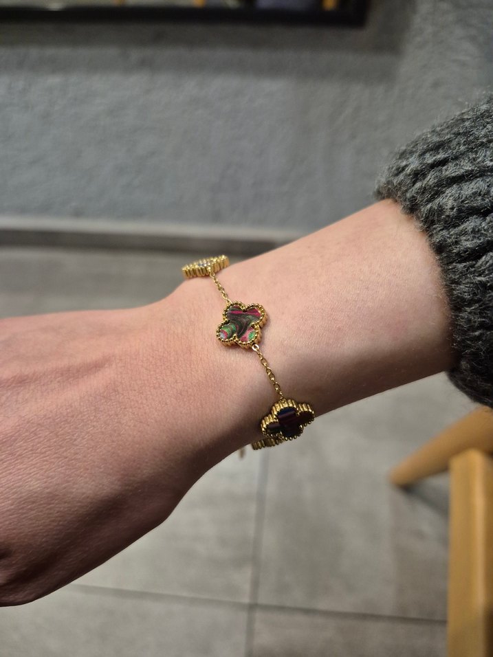 Rengarenk Van Cleef Yonca Unisex Çelik Bileklik - Görsel 4