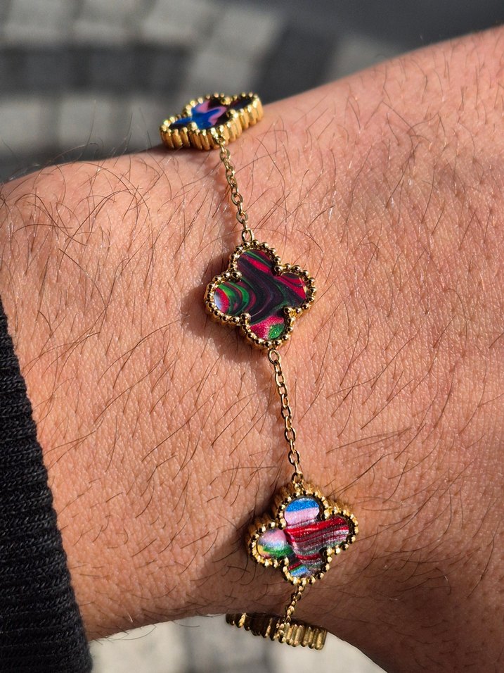 Rengarenk Van Cleef Yonca Unisex Çelik Bileklik - Görsel 3