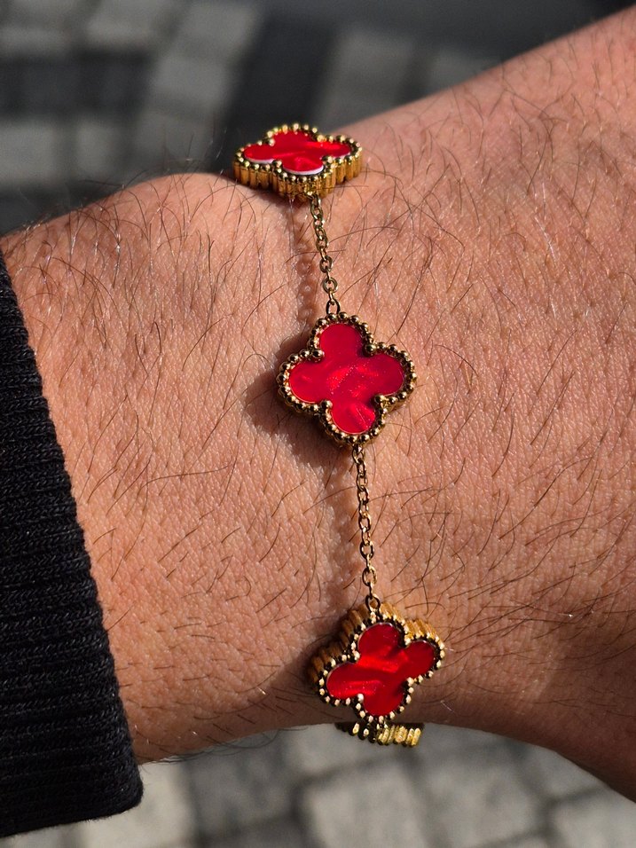 Kırmızı Van Cleef Çelik Unisex Bileklik - Görsel 3