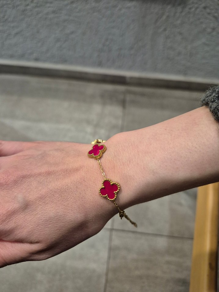 Kırmızı Van Cleef Çelik Unisex Bileklik - Görsel 4