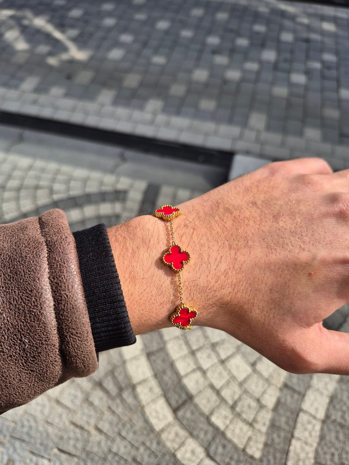 Kırmızı Van Cleef Çelik Unisex Bileklik - Görsel 2