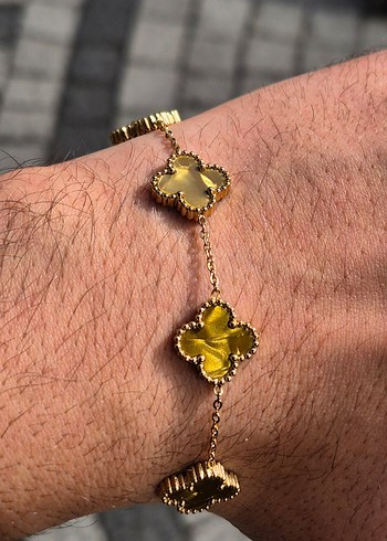 Gold Van Cleef Yonca Unisex Çelik Bileklik - Görsel 2