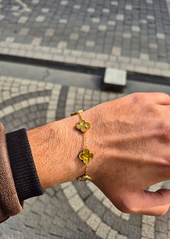 Gold Van Cleef Yonca Unisex Çelik Bileklik - Görsel 3