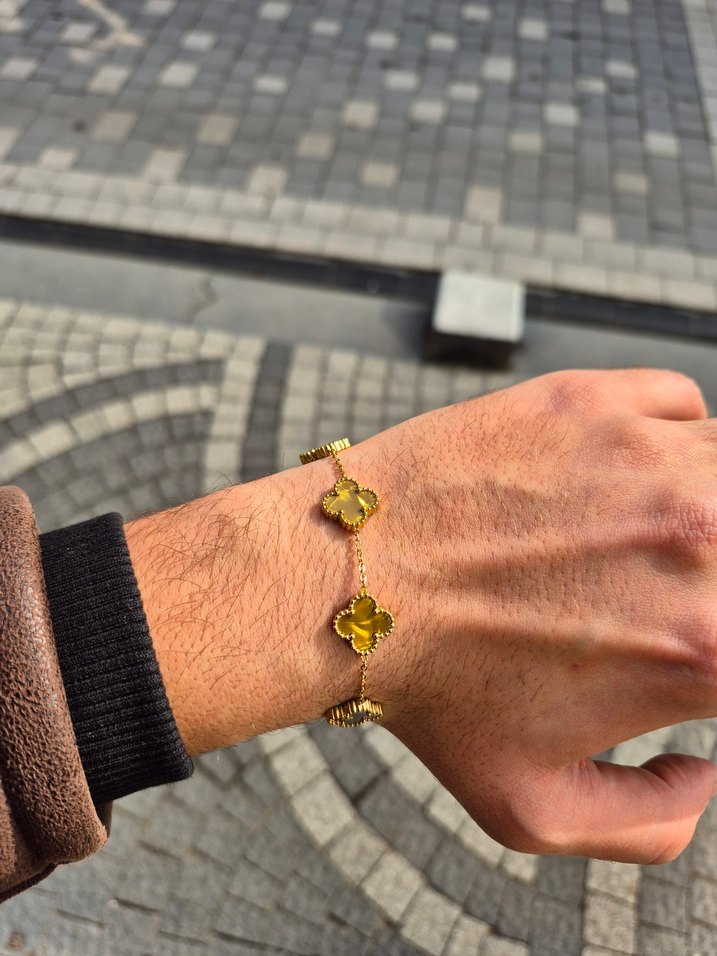 Gold Van Cleef Yonca Unisex Çelik Bileklik - Görsel 3