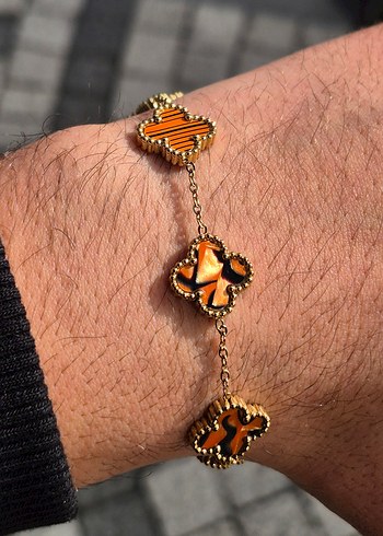 Kaplan Desenli Van Cleef Yonca Unisex Çelik Bileklik - Görsel 3