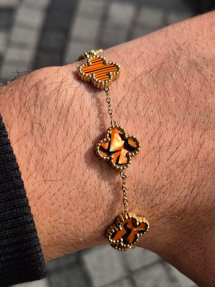 Kaplan Desenli Van Cleef Yonca Unisex Çelik Bileklik - Görsel 3