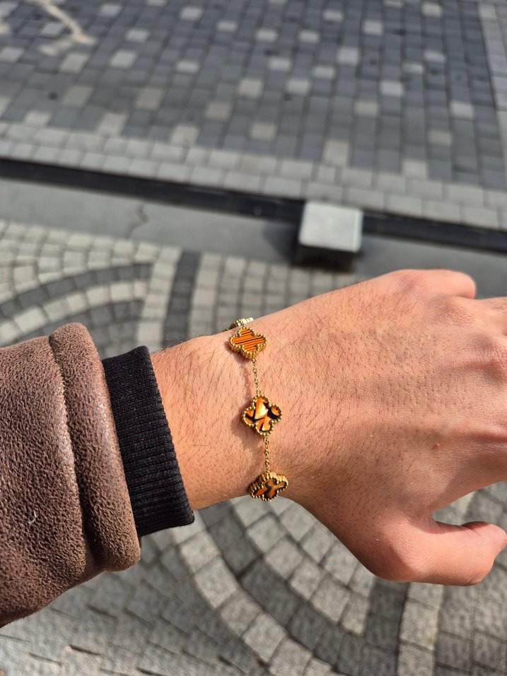 Kaplan Desenli Van Cleef Yonca Unisex Çelik Bileklik - Görsel 2