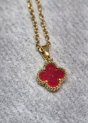 Kırmızı Van Cleef Çelik Kolye - Görsel 3