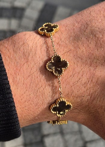 Kahverengi Van Cleef Yonca Çelik Unisex Bileklik - Görsel 2