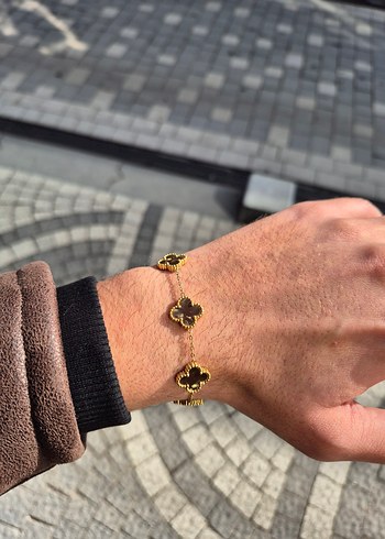 Kahverengi Van Cleef Yonca Çelik Unisex Bileklik - Görsel 3