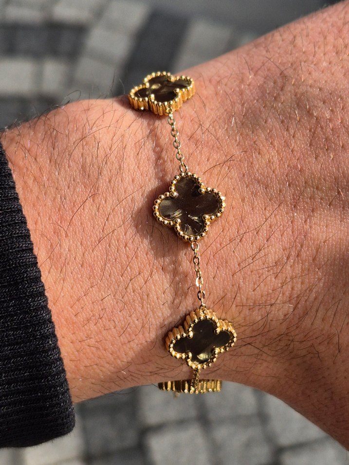 Kahverengi Van Cleef Yonca Çelik Unisex Bileklik - Görsel 2