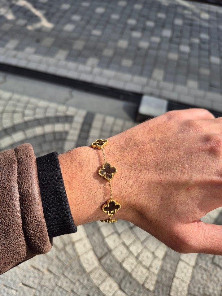 Kahverengi Van Cleef Yonca Çelik Unisex Bileklik - Görsel 3