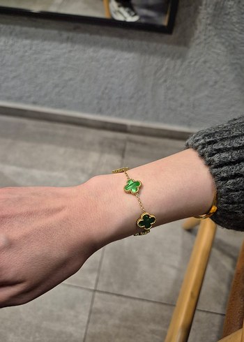 Zümrüt Yeşili Van Cleef Unisex Çelik Bileklik - Görsel 4