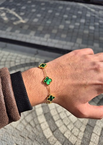 Zümrüt Yeşili Van Cleef Unisex Çelik Bileklik - Görsel 2