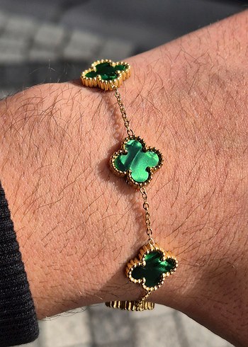 Zümrüt Yeşili Van Cleef Unisex Çelik Bileklik - Görsel 3