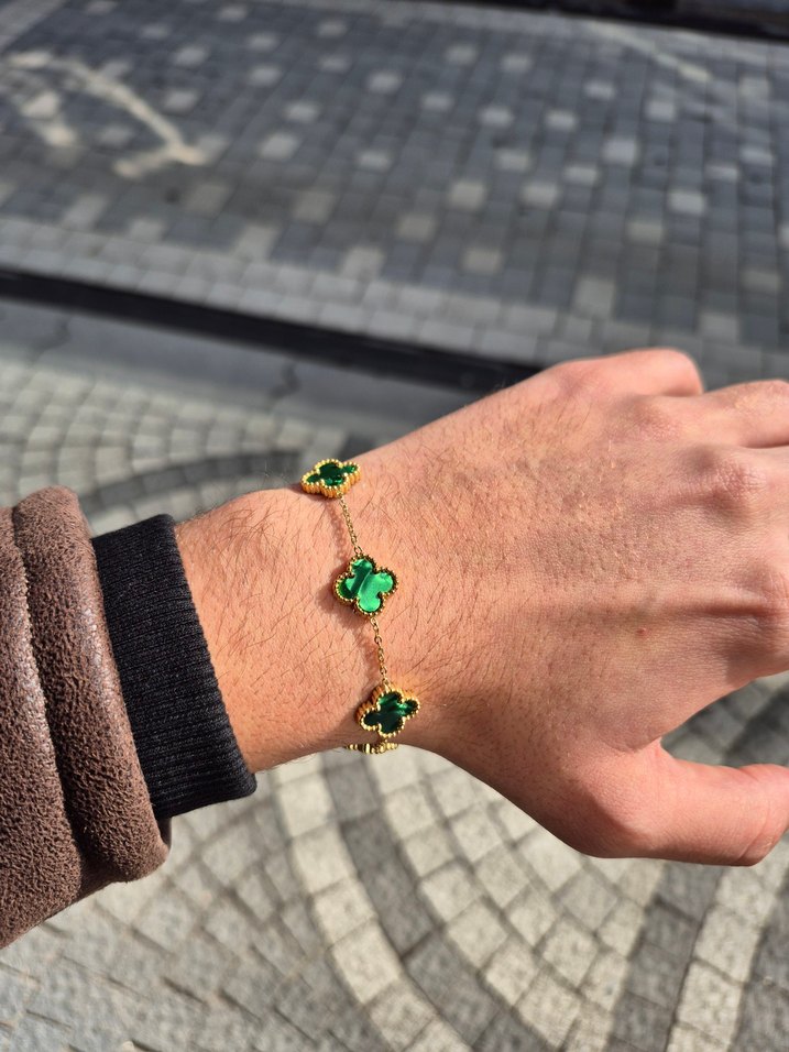 Zümrüt Yeşili Van Cleef Unisex Çelik Bileklik - Görsel 2