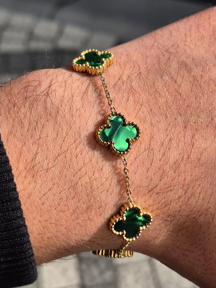 Zümrüt Yeşili Van Cleef Unisex Çelik Bileklik - Görsel 3