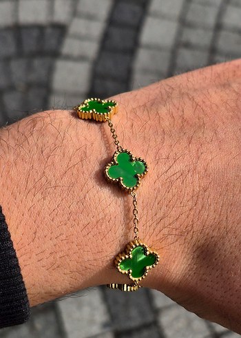 Yaprak Yeşili Van Cleef Unisex Çelik Bileklik - Görsel 3