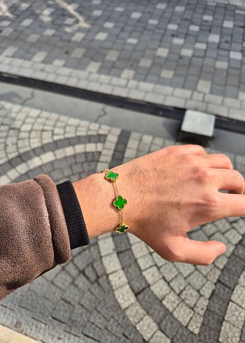 Yaprak Yeşili Van Cleef Unisex Çelik Bileklik - Görsel 2