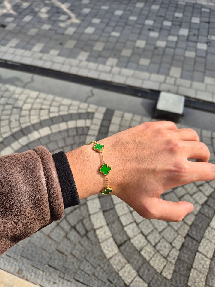 Yaprak Yeşili Van Cleef Unisex Çelik Bileklik - Görsel 2