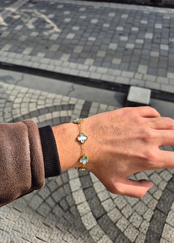 Gök Mavisi Van Cleef Yonca Unisex Çelik Bileklik - Görsel 2