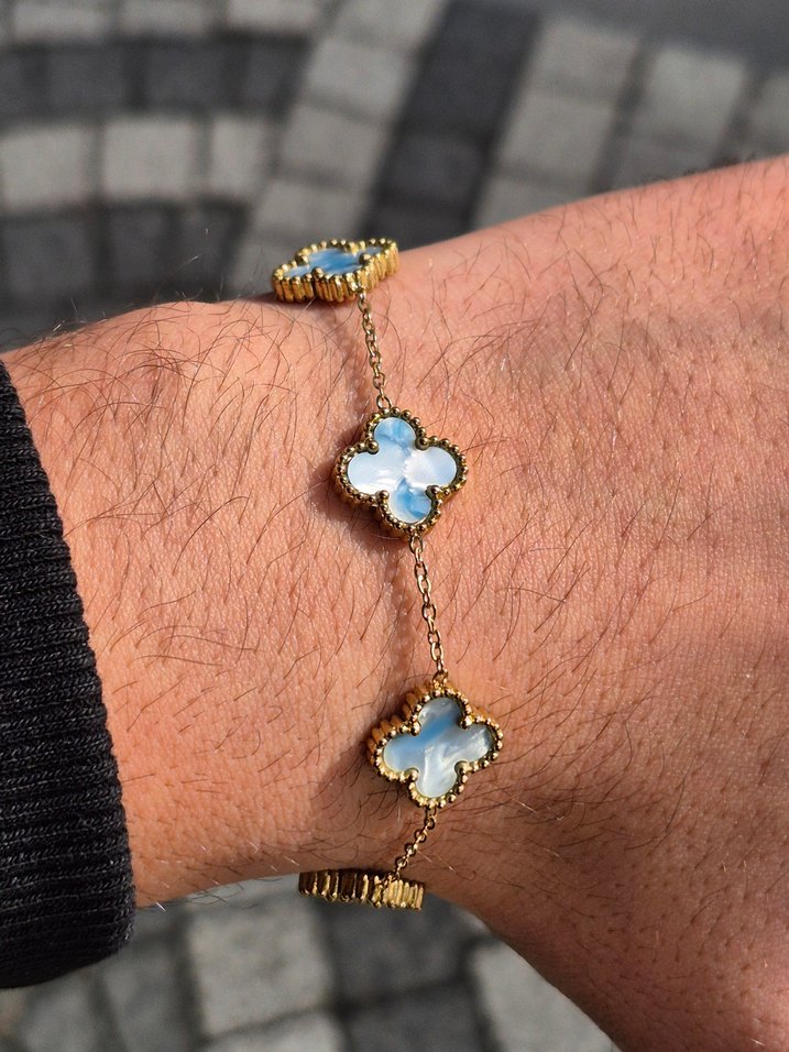 Gök Mavisi Van Cleef Yonca Unisex Çelik Bileklik - Görsel 3