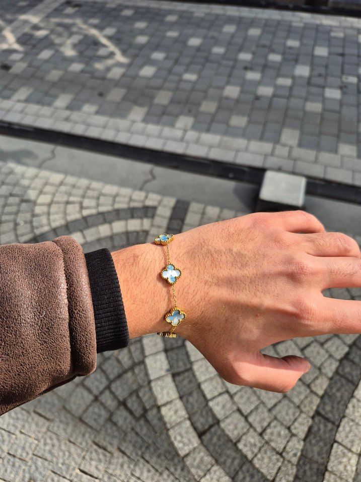 Gök Mavisi Van Cleef Yonca Unisex Çelik Bileklik - Görsel 2