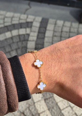 Sedef Beyaz Van Cleef Yonca Çelik Unisex Bileklik - Görsel 2